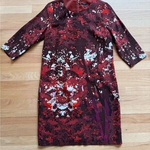 Talbots Red and Brown Abstract Long Sleeve Dress